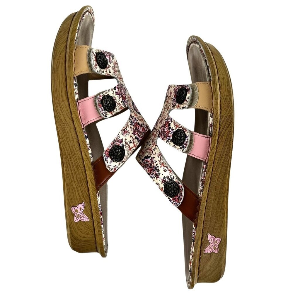 Alegria Venice What A Frill Purple White Floral Leather 3 Strap Sandals Size 39 - Picture 3 of 7